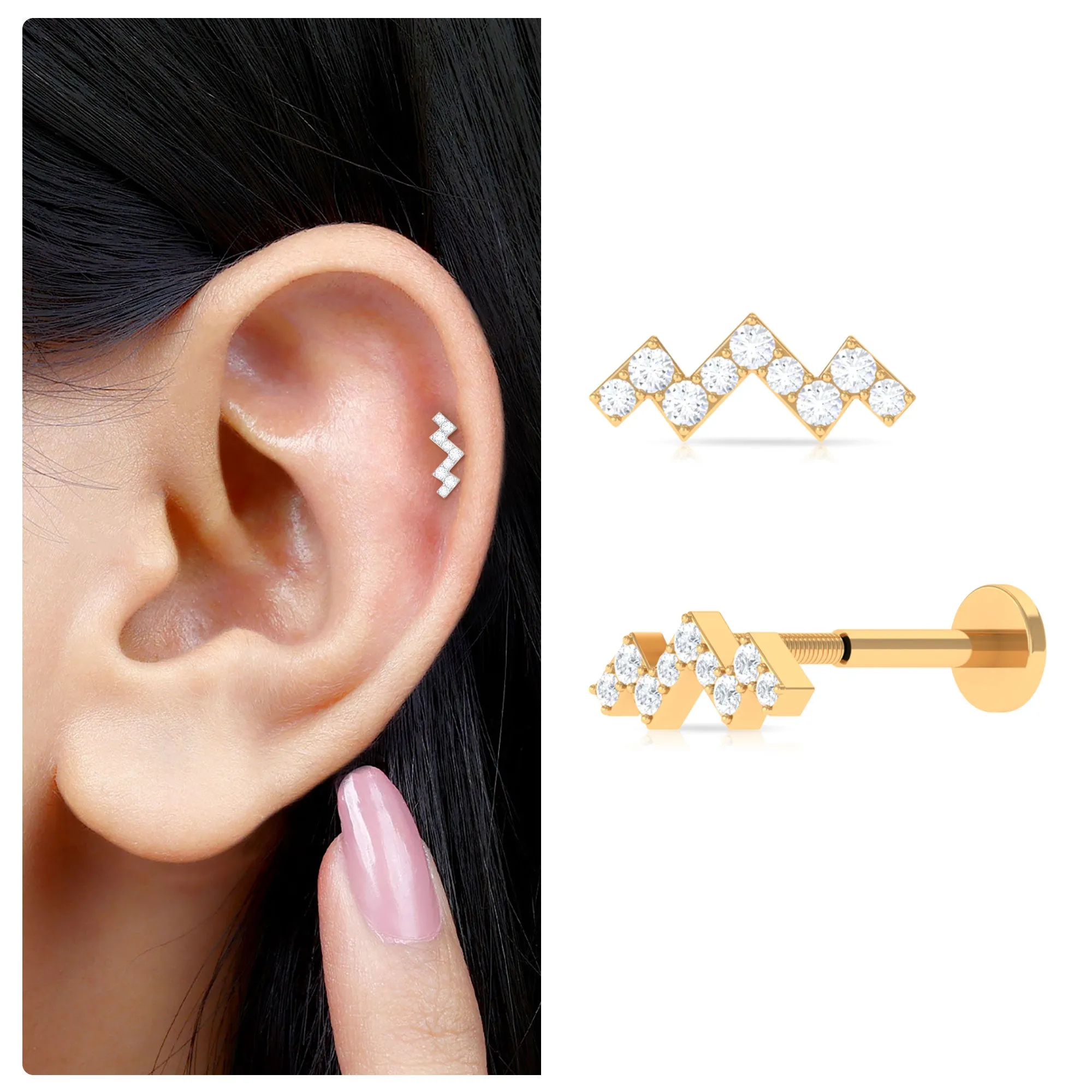 Unique Real Diamond Zigzag Cartilage Earring