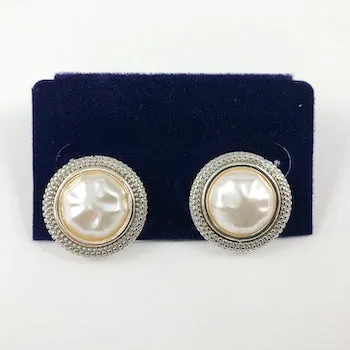 Unique Round Mother Of Pearl With Beaded Border Brass Earrings