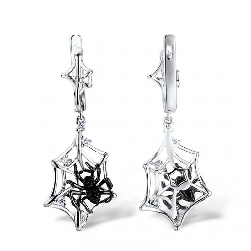 Unique S925 Silver Black Spider Earrings