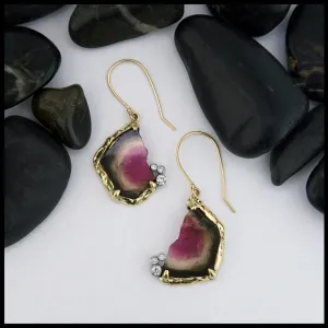 Unique Watermelon Tourmaline Drop Earrings