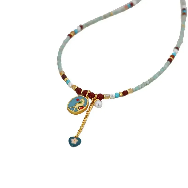 VAIGE Bohemian Floral Bead Necklace and Earring Set in Vibrant Colors