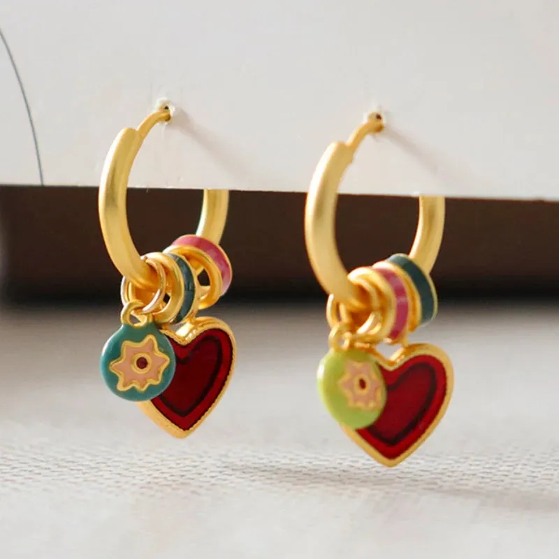 VAIGE Colorful Enamel Heart Drop Earrings