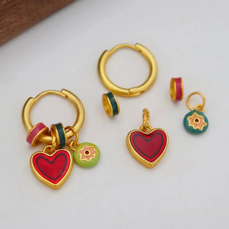 VAIGE Colorful Enamel Heart Drop Earrings