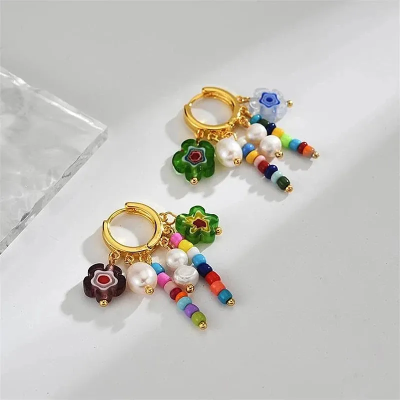 VAIGE Colorful Geometric Heart-Shaped Beaded Drop Earrings - Trendy Zinc Alloy Party Jewelry