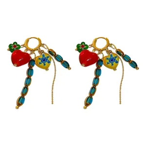 VAIGE Colorful Geometric Heart-Shaped Beaded Drop Earrings - Trendy Zinc Alloy Party Jewelry