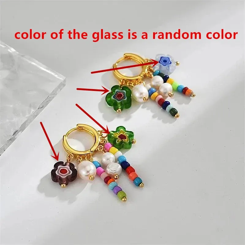 VAIGE Colorful Geometric Heart-Shaped Beaded Drop Earrings - Trendy Zinc Alloy Party Jewelry