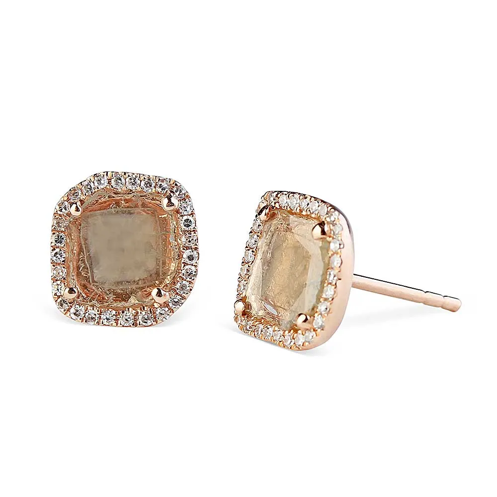 VICTORIA SLICED DIAMOND EARRINGS WITH PAVÉ SURROUNDING