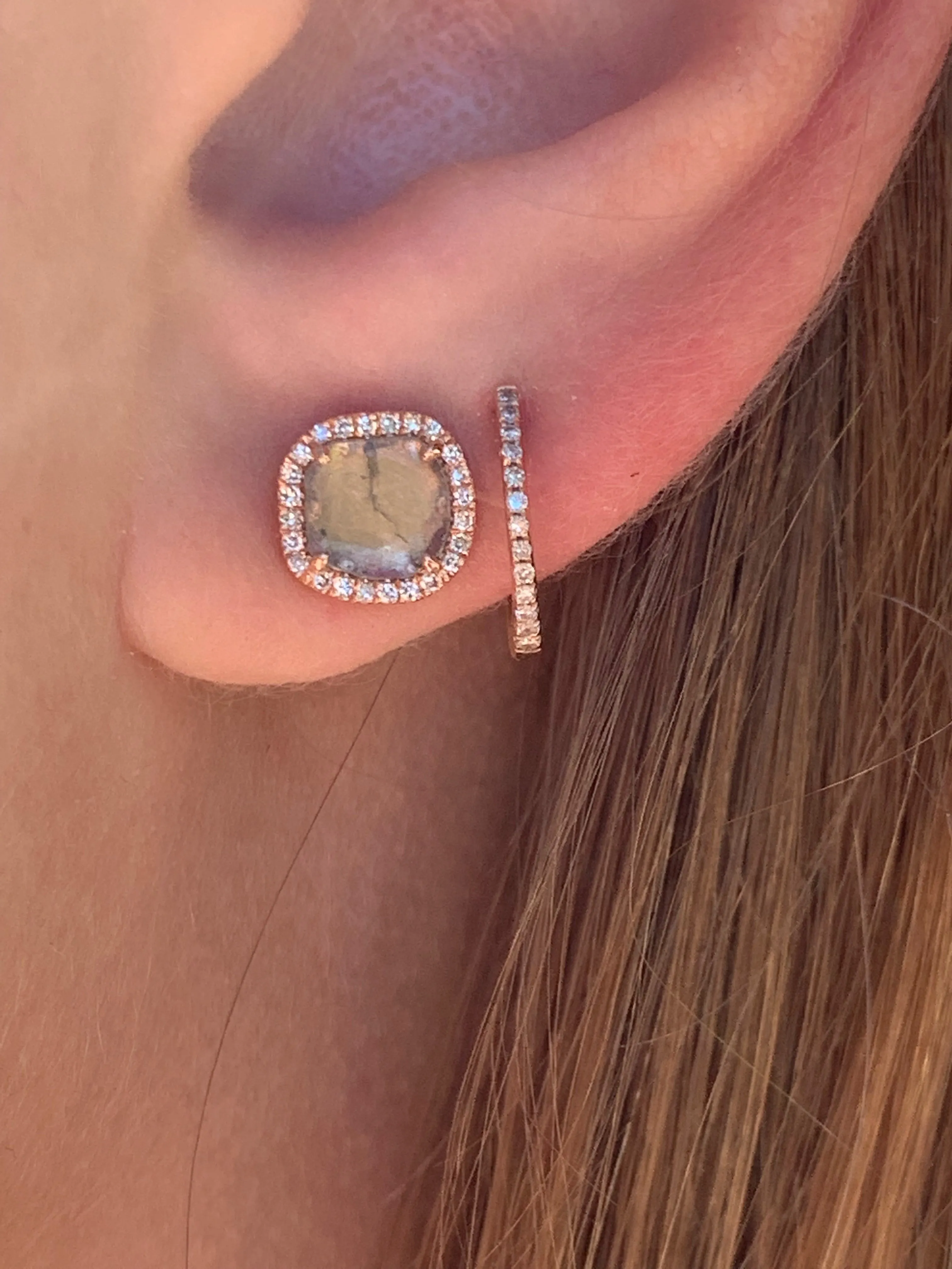 VICTORIA SLICED DIAMOND EARRINGS WITH PAVÉ SURROUNDING