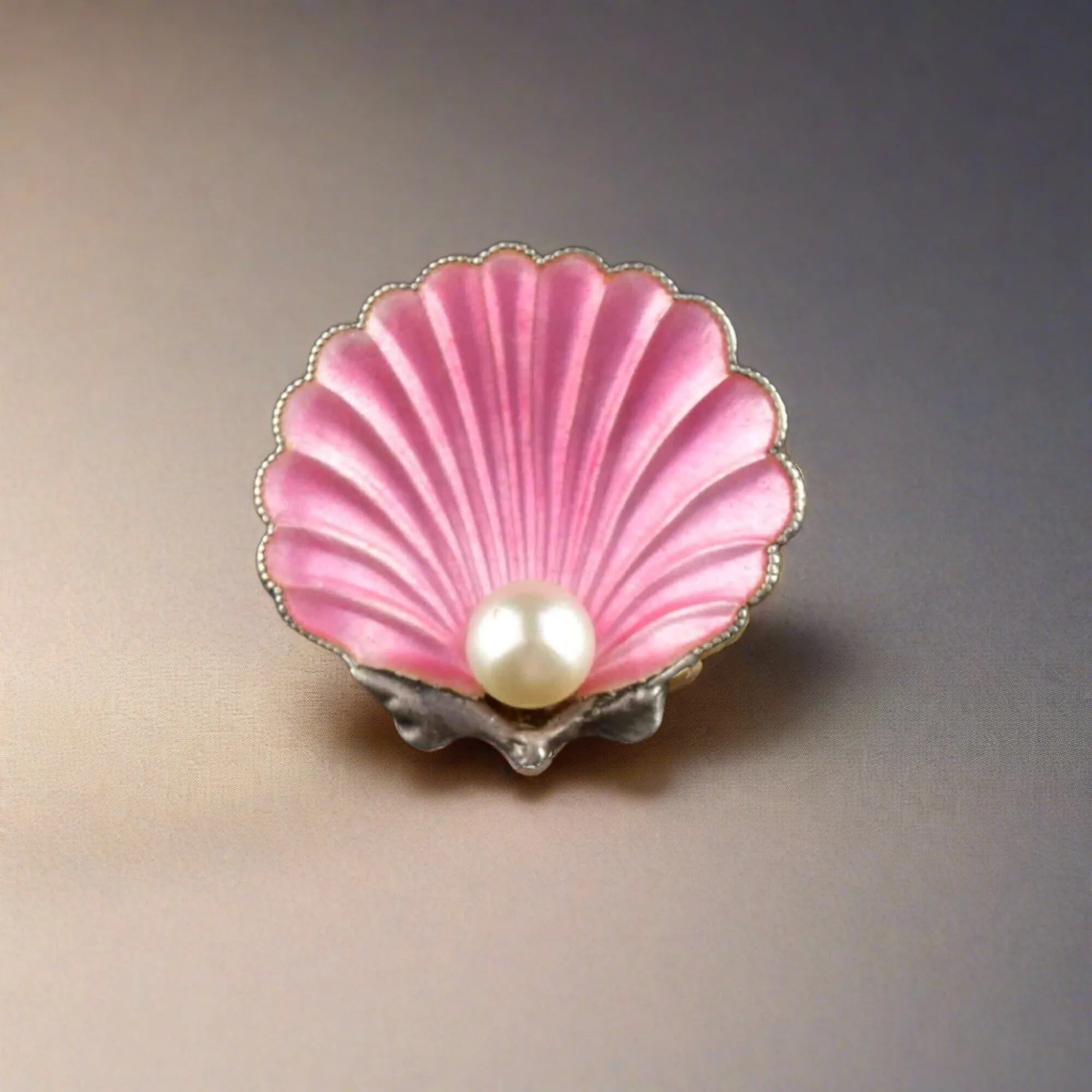 Vintage Art Deco Pink Enamel Pearl Shell Brooch