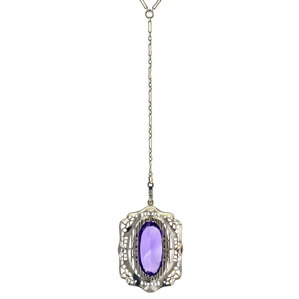 Vintage Filigree Amethyst Pendant Necklace