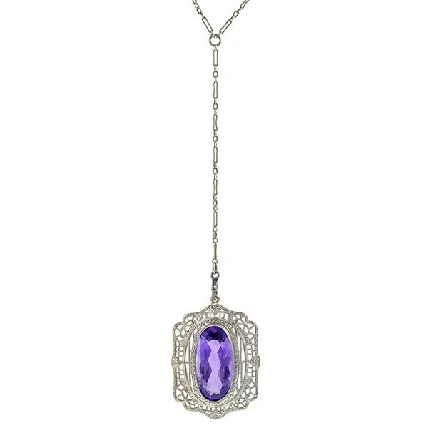 Vintage Filigree Amethyst Pendant Necklace