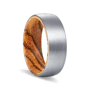 YOGI | Bocote Wood, Silver Tungsten Ring, Brushed, Domed