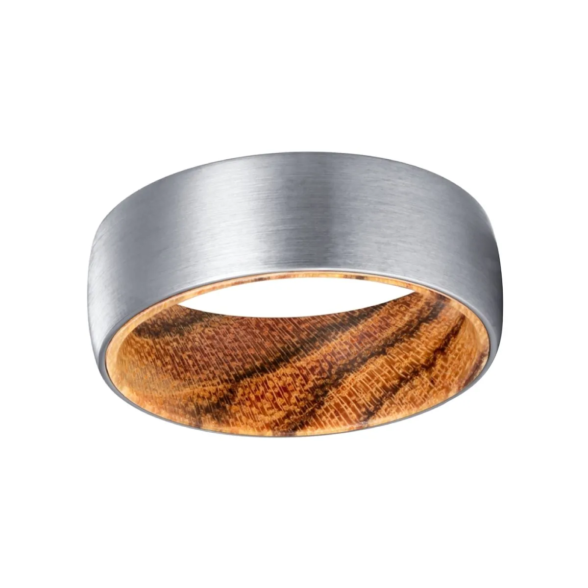 YOGI | Bocote Wood, Silver Tungsten Ring, Brushed, Domed