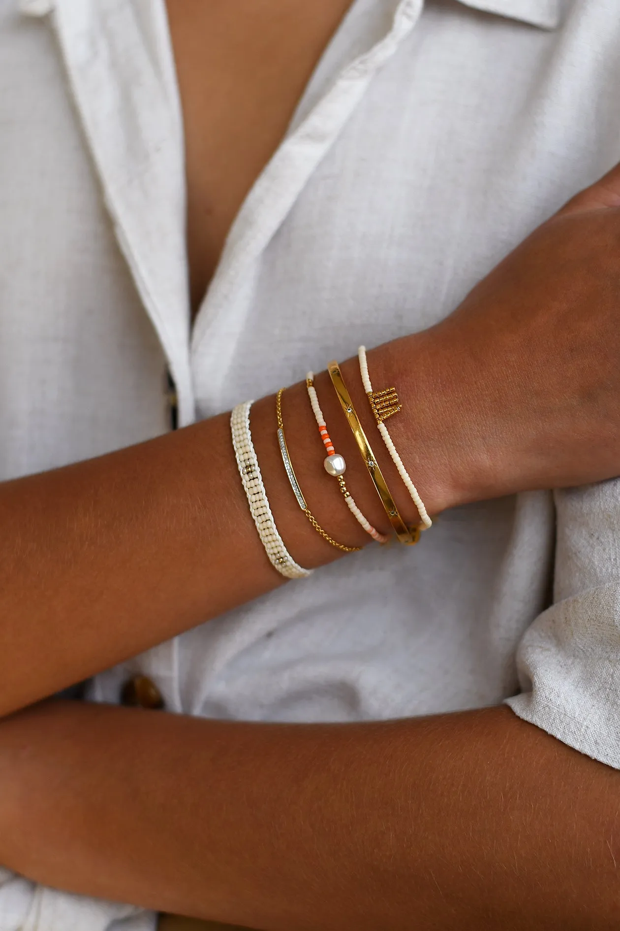 Zebra Pearl Bracelet  - PINK/SALMON/ORANGE/GOLD